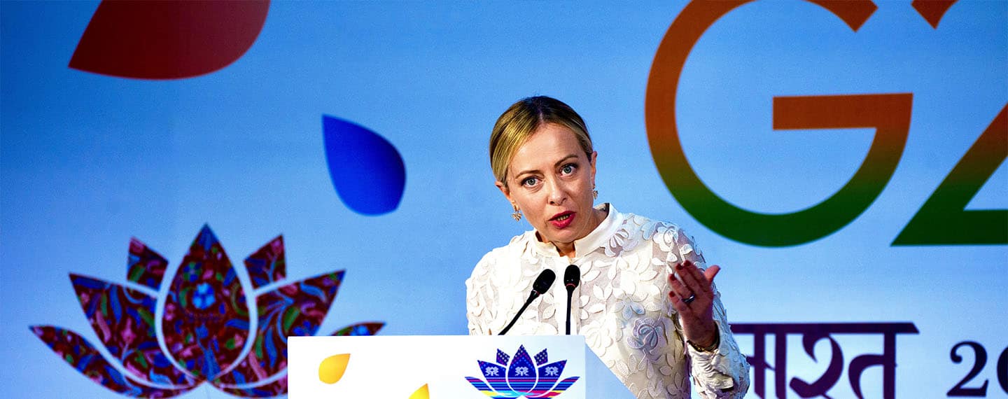 Conferencia de prensa de la primera ministra Giorgia Meloni en la Cumbre del G20 en Nueva Delhi, 09/10/2023.